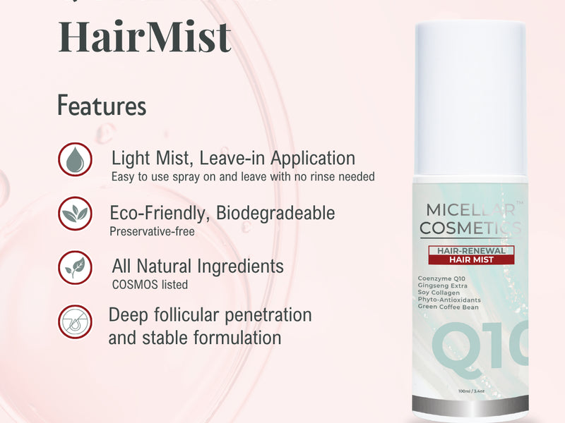 Micellar Cosmetics™ Q10 Colour Revive HairMist – Restore Natural Hair Colour, Anti‑Ageing Hair Mist 100ml