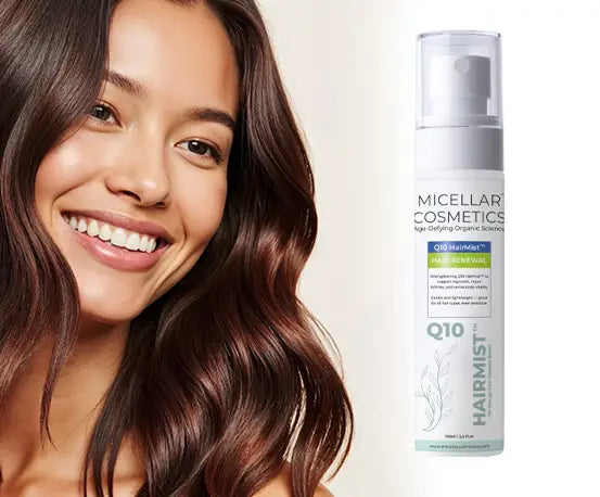 Smiling woman with Micellar Cosmetics care products