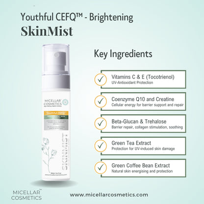 Micellar Cosmetics™ Youthful CEFQ SkinMist – Brightening Antioxidant Mist 100ml